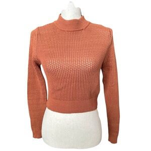 Miss Love Rust Open-Knit Mock Neck Cropped Sweater – Women’s Medium